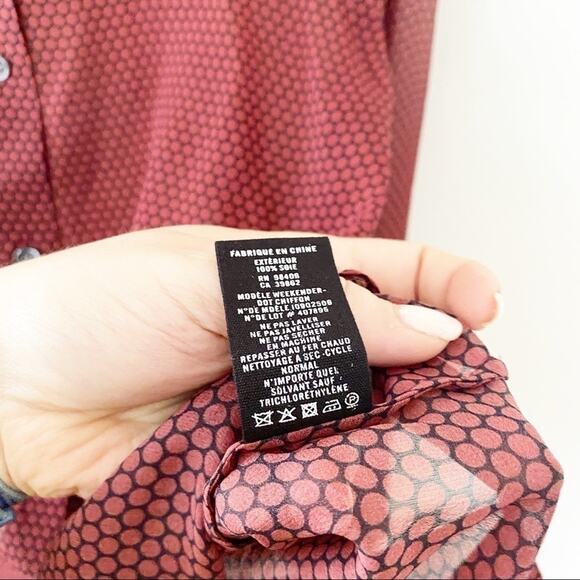 Theory Maroon pattern sheer button down shirt silk - Picture 6 of 8